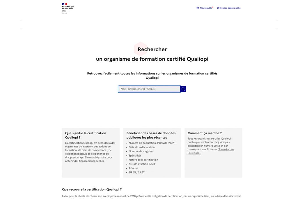Rechercher un organisme de formation certifié Qualiopi

