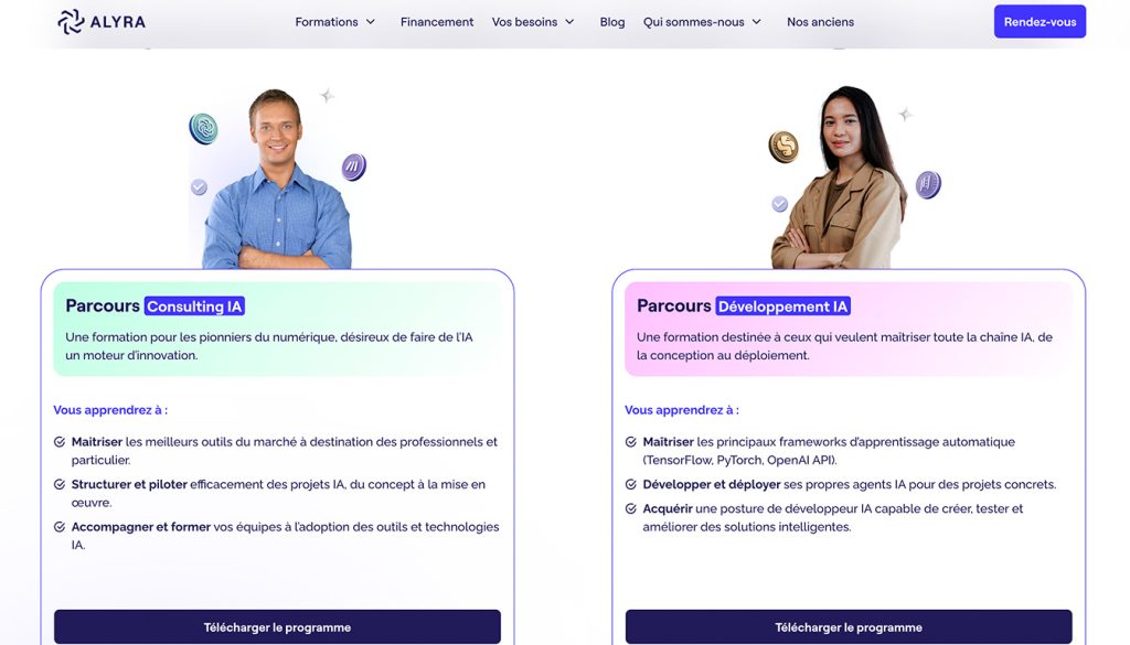 Découvrez la formation IA d'Alyra et donnez un nouvel élan à votre carrière grâce à une expertise reconnue en intelligence artificielle. Inscrivez-vous dès maintenant !