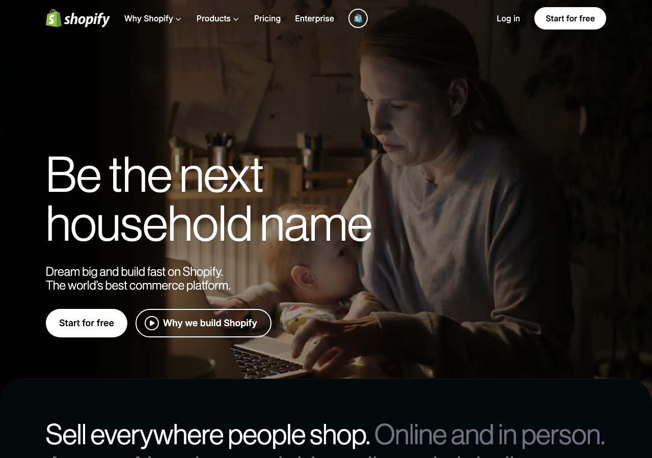 Capture d'écran du site shopify.com