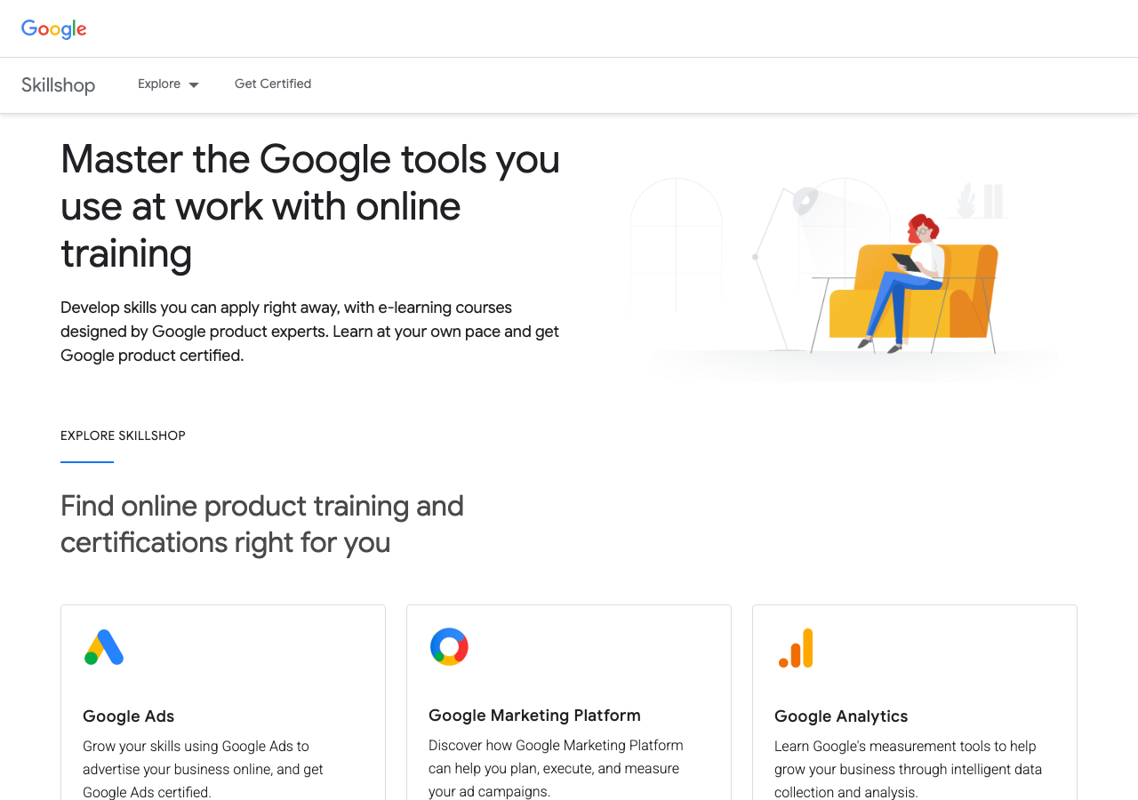 Capture d'écran du site skillshop.withgoogle.com
