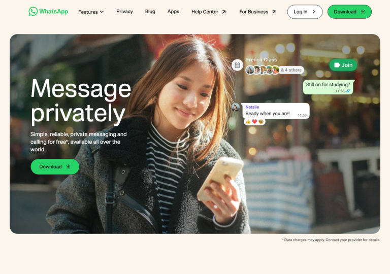 Capture d'écran du site whatsapp.com