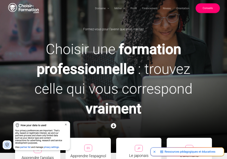 Capture d'écran du site choisir-formation.com